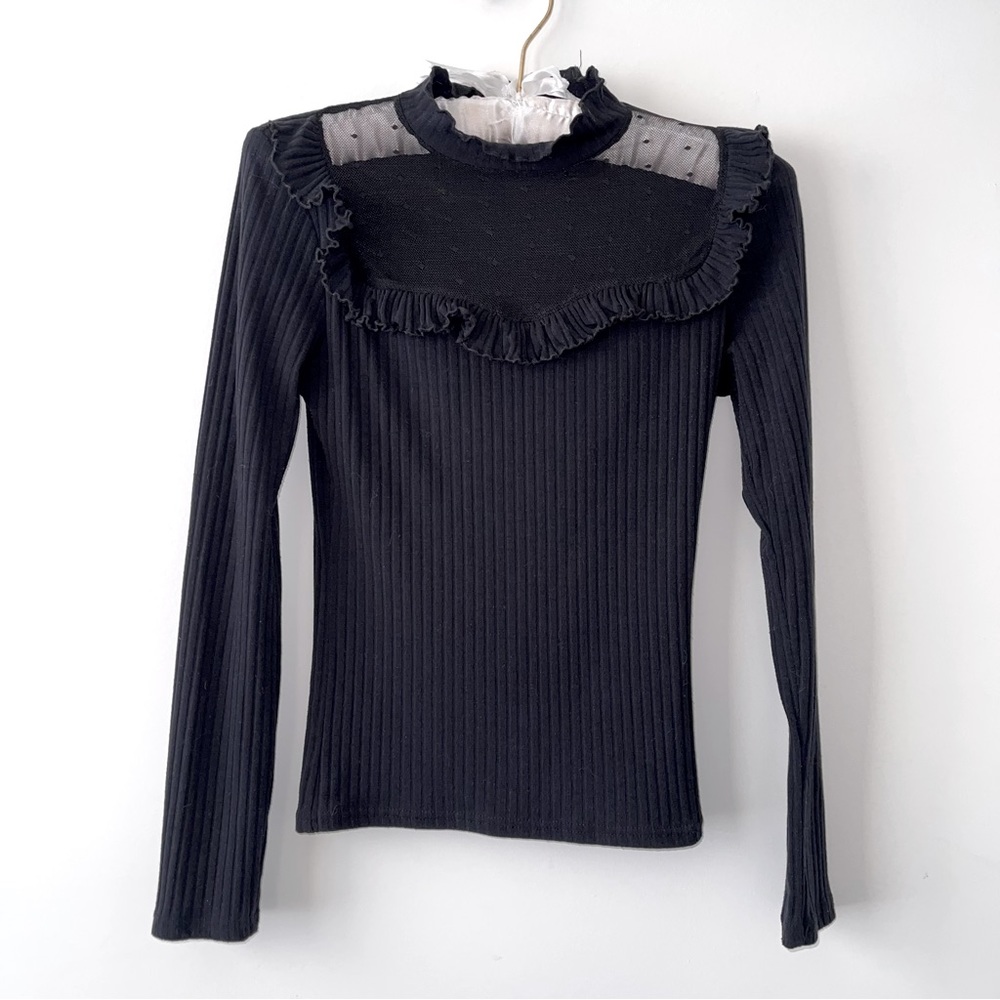 NEW LOOK Knit Top with Sheer Sweetheart Neckline and Ruffles